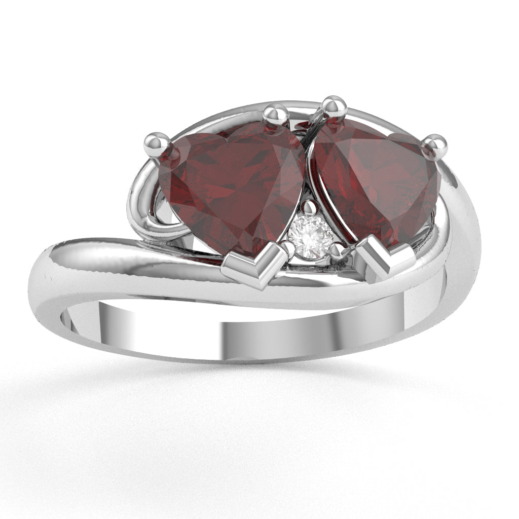 2 Hearts In Love Lab-Created Ruby Diamond Promise Ring In 14k White Gold