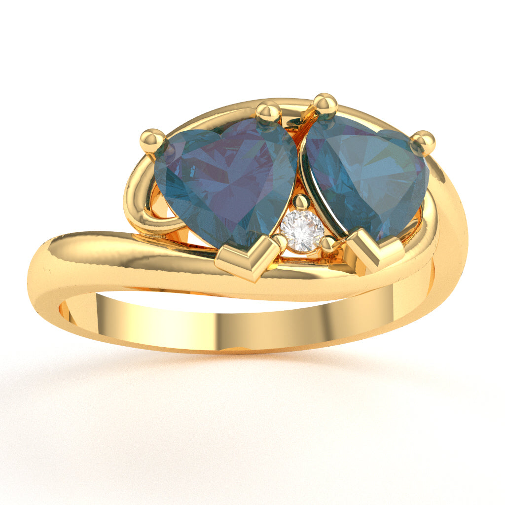 2 Hearts In Love Lab-Created Alexandrite Diamond Promise Ring In 14k Yellow Gold