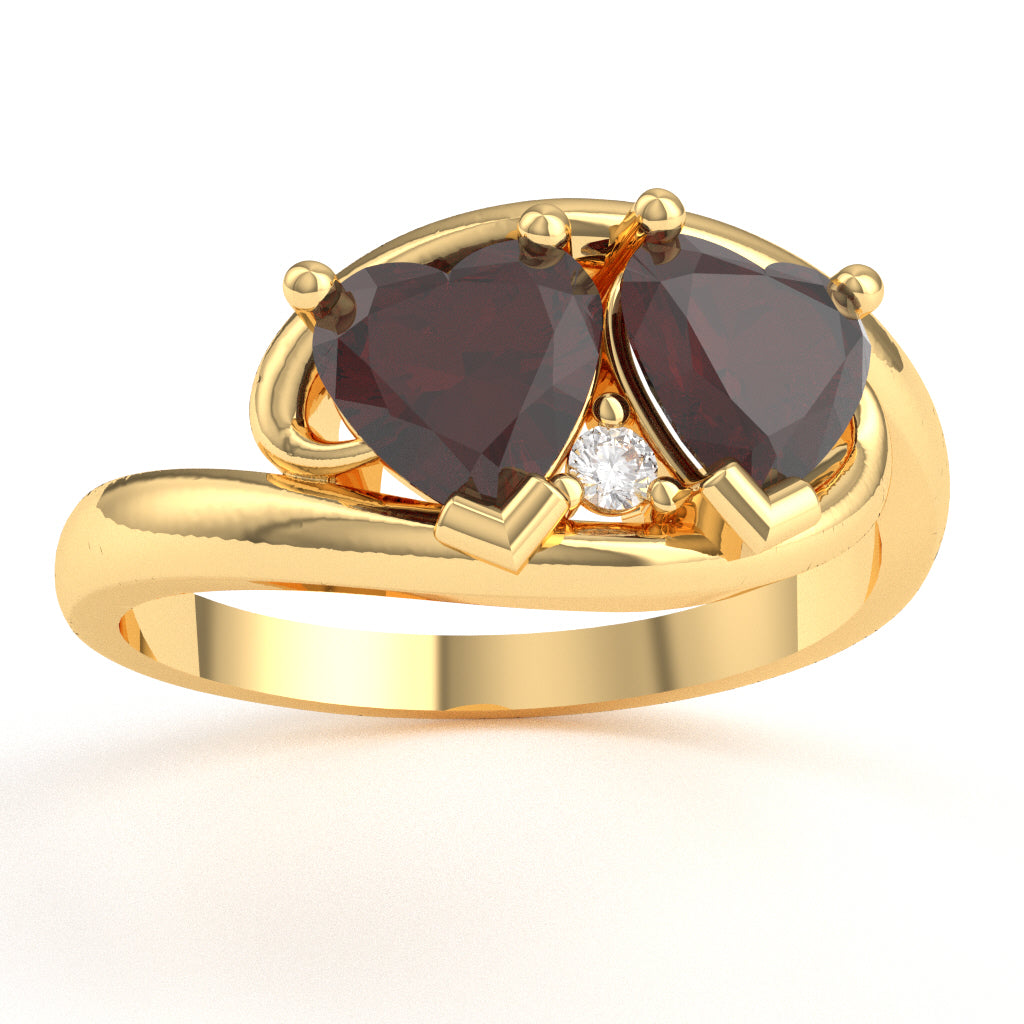 2 Hearts In Love Garnet Diamond Promise Ring In 14k Yellow Gold