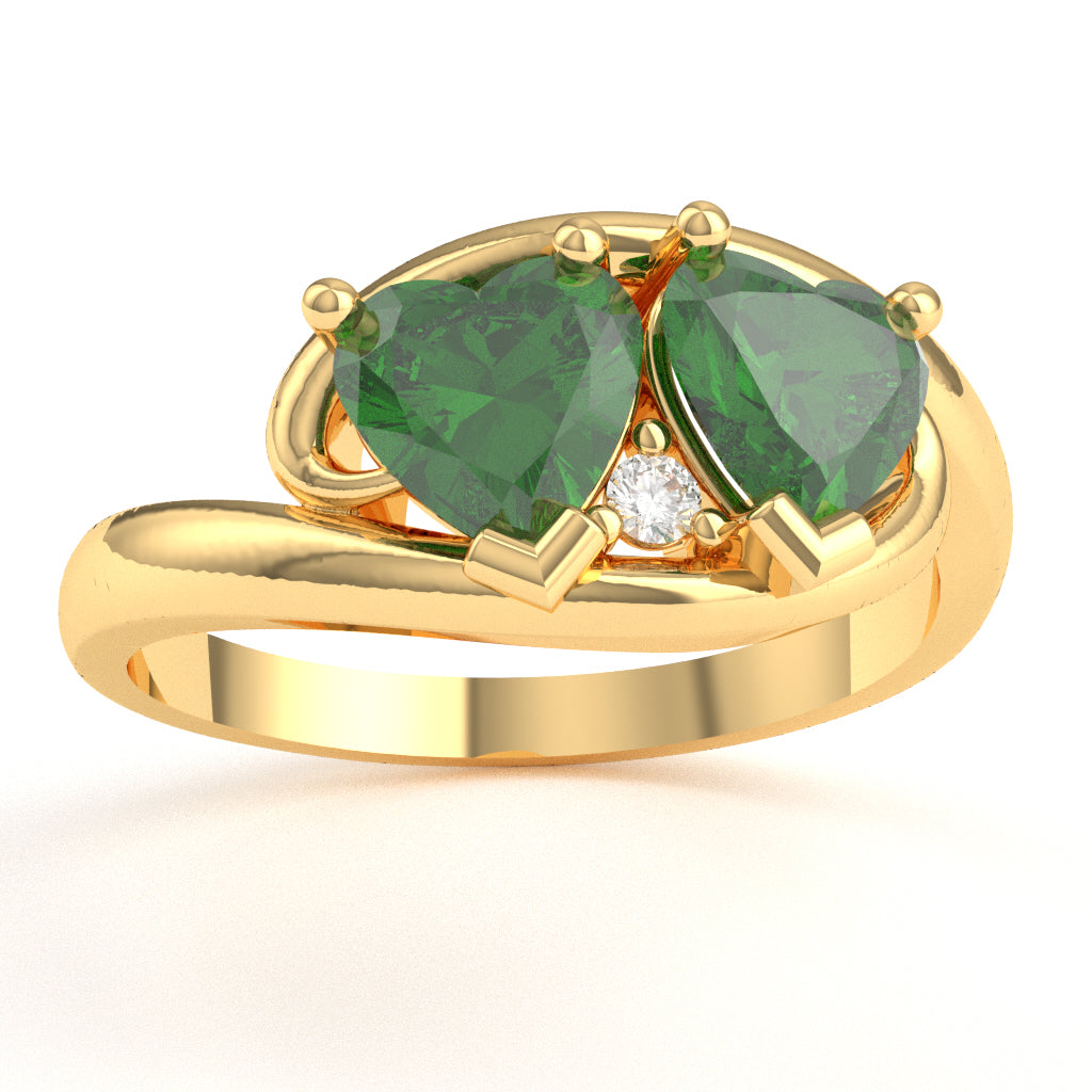2 Hearts In Love Lab-Created Emerald Diamond Promise Ring In 14k Yellow Gold