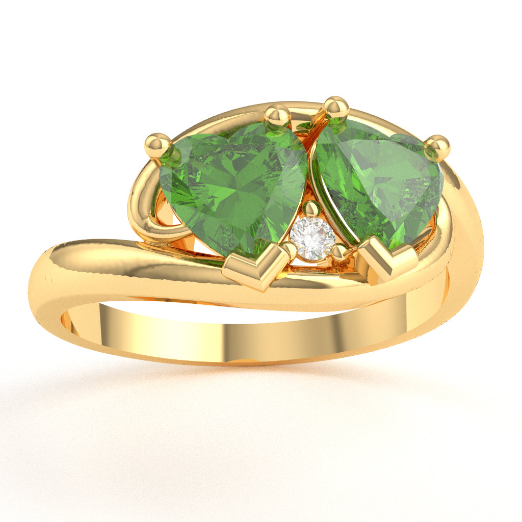 2 Hearts In Love Peridot Diamond Promise Ring In 14k Yellow Gold