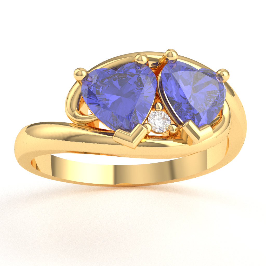 2 Hearts In Love Tanzanite Diamond Promise Ring In 14k Yellow Gold