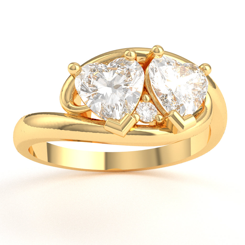 2 Hearts In Love White Topaz Diamond Promise Ring In 14k Yellow Gold