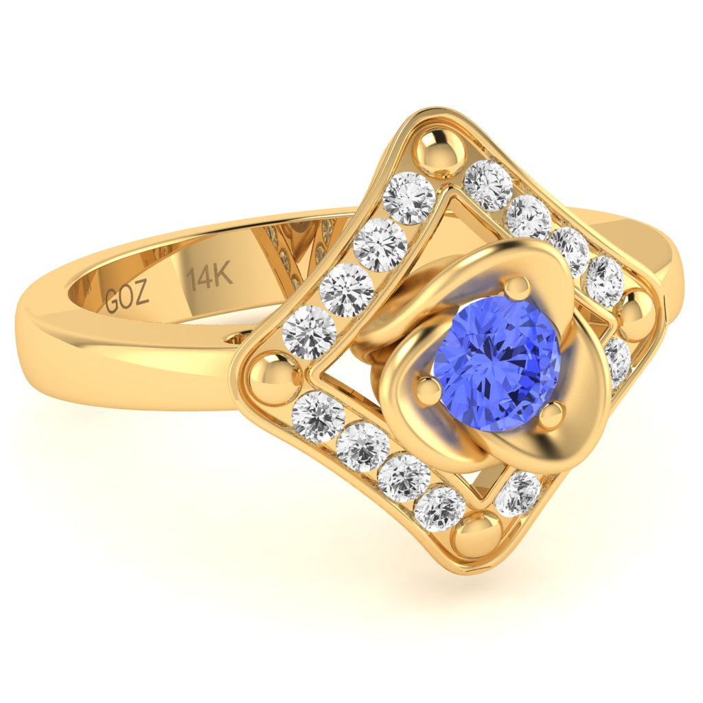 Rose Love Tanzanite Diamond Ring In 14k Yellow Gold