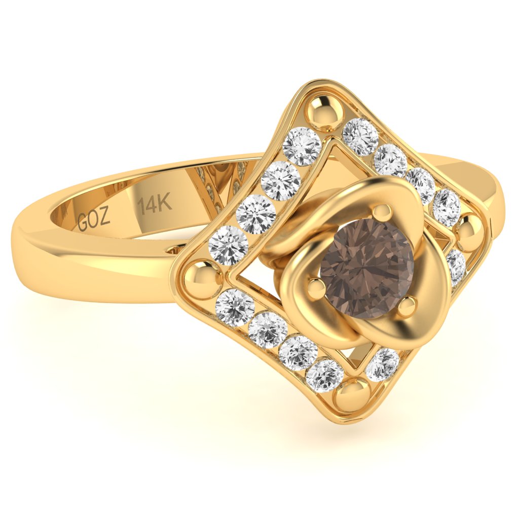 Rose Love Smoky Quartz Diamond Ring In 14k Yellow Gold