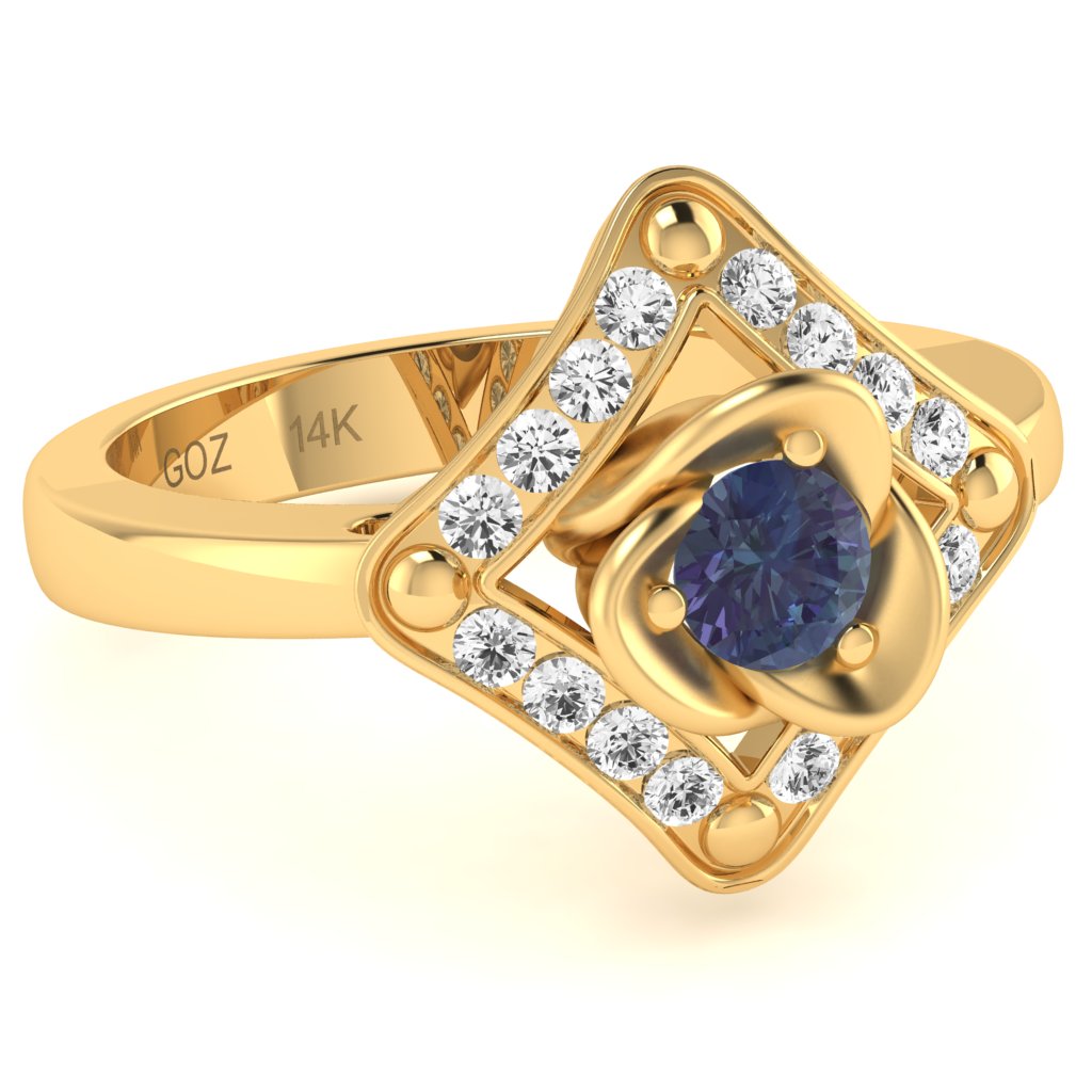 Rose Love Lab-Created Alexandrite Diamond Ring In 14k Yellow Gold