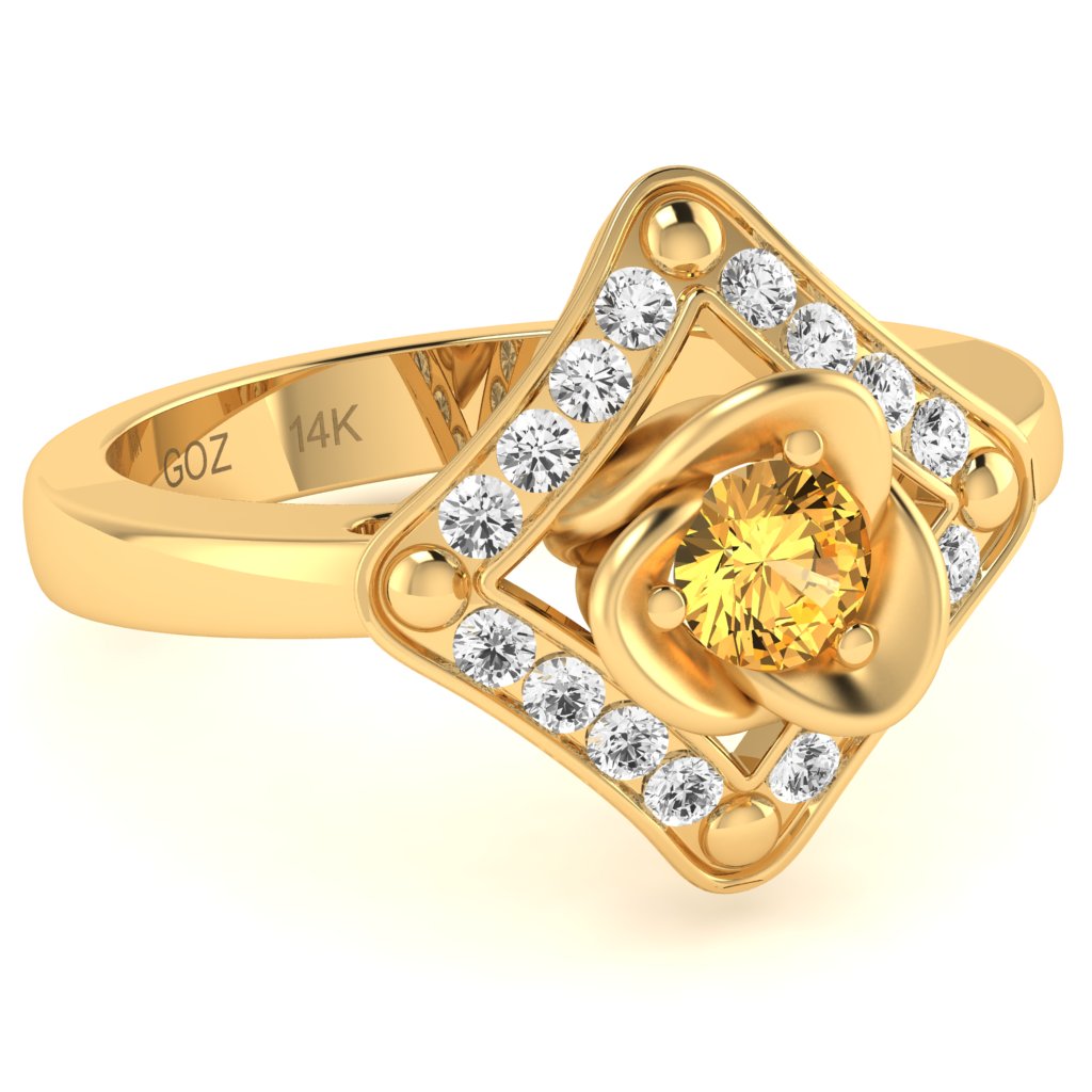 Rose Love Citrine Diamond Ring In 14k Yellow Gold