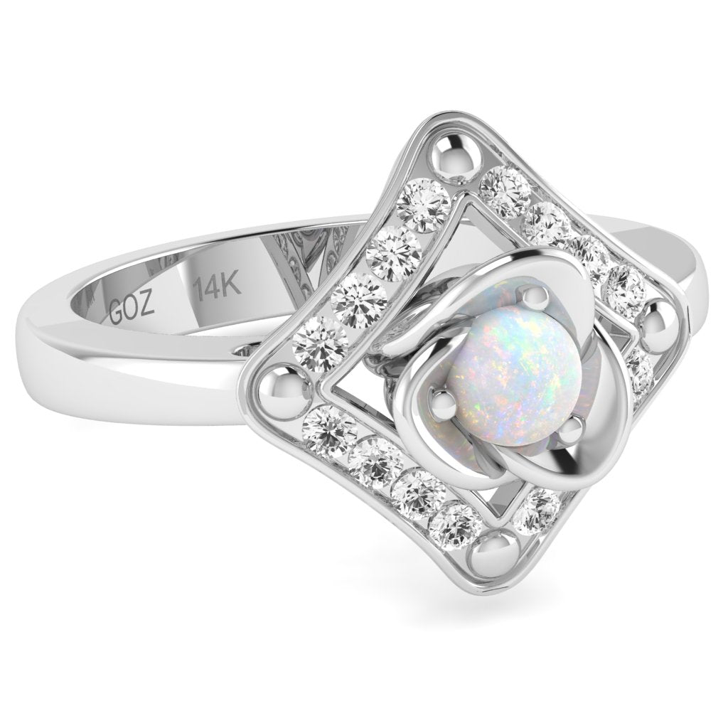Rose Love Opal Diamond Ring In 14k White Gold