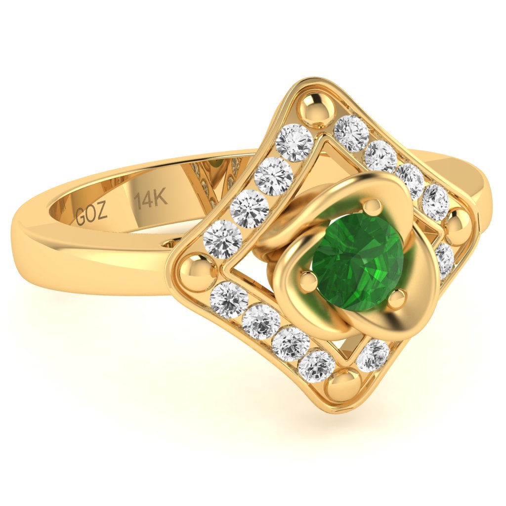 Rose Love Lab-Created Emerald Diamond Ring In 14k Yellow Gold