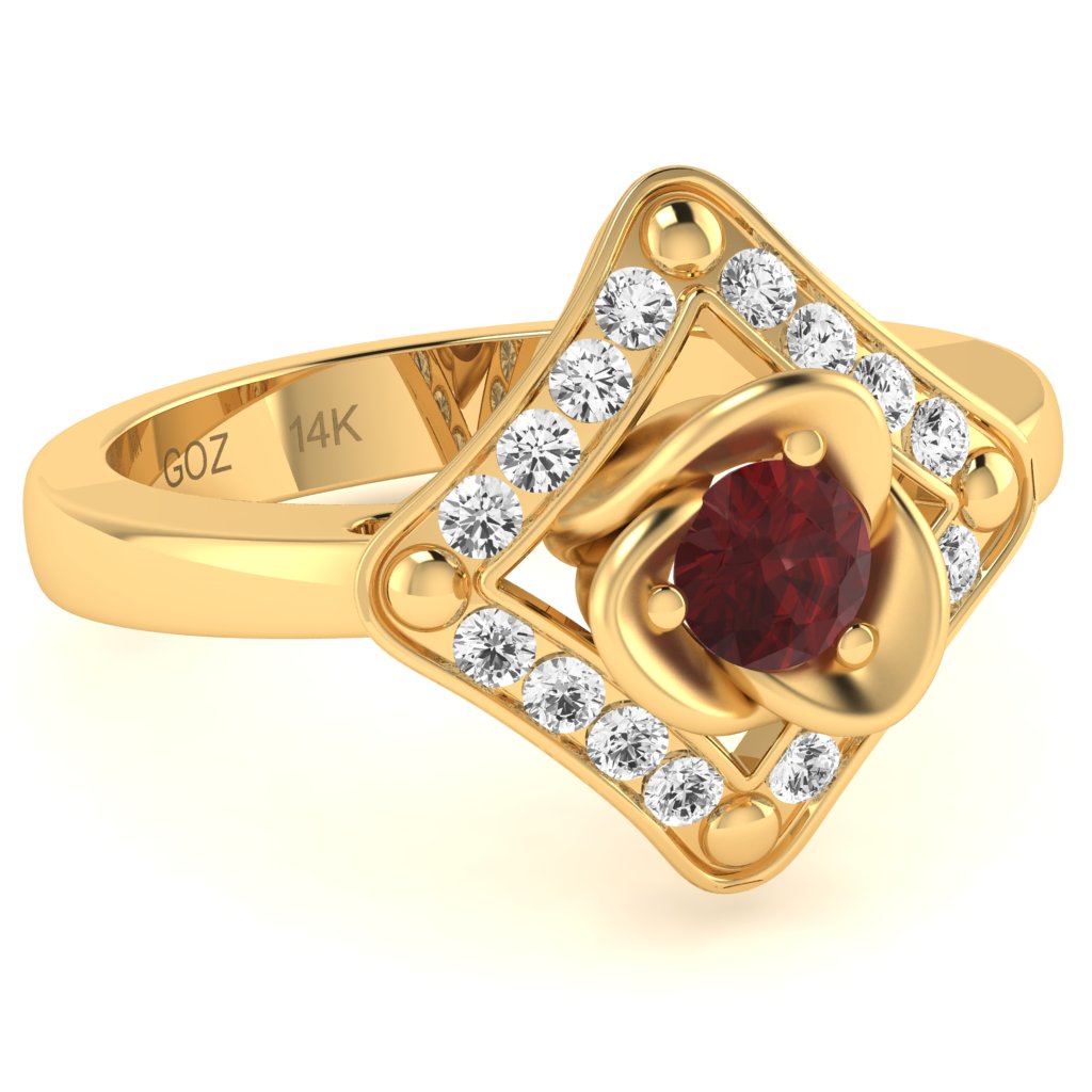 Rose Love Lab-Created Ruby Diamond Ring In 14k Yellow Gold