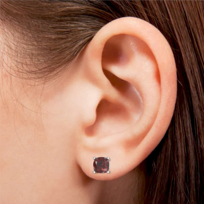 Lab-Created Ruby 6mm Cushion Stud Earrings in 14k White Gold