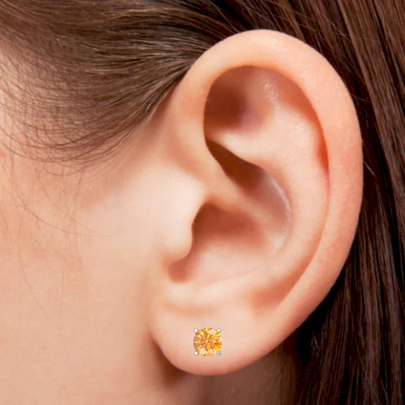 Citrine 5mm Round Stud Earrings in 14k White Gold