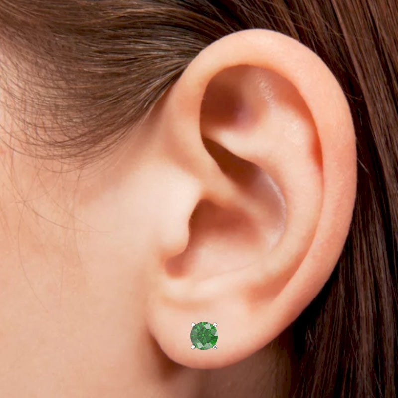 Lab-Created Emerald 5mm Round Stud Earrings in 14k White Gold