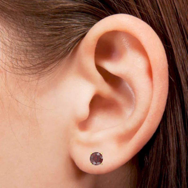 Lab-Created Ruby 5mm Round Stud Earrings in 14k Yellow Gold