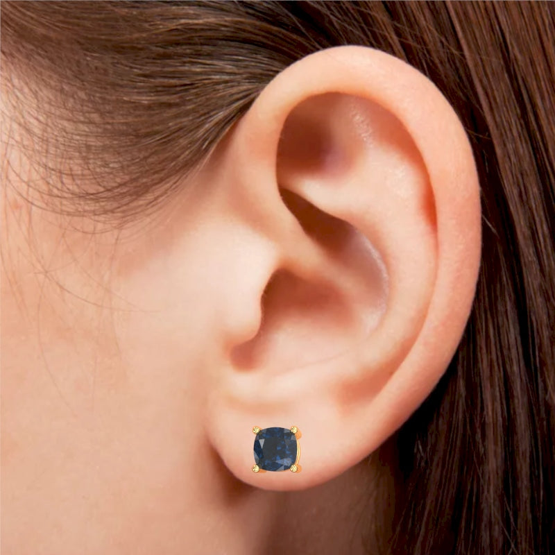 Lab-Created Sapphire 5mm Cushion Stud Earrings in 14k Yellow Gold