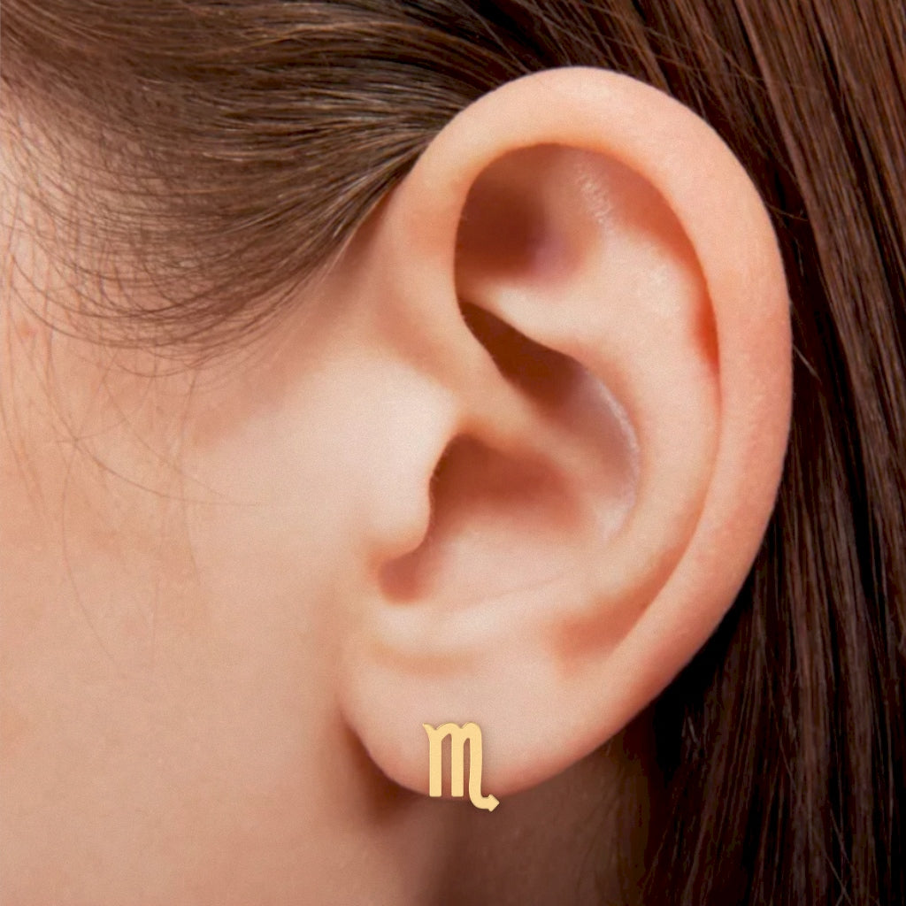 Scorpio Zodiac Sign Stud Earrings In Solid 14K Yellow Gold