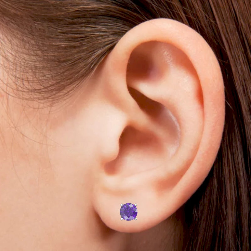 Amethyst 5mm Round Stud Earrings in 14k White Gold
