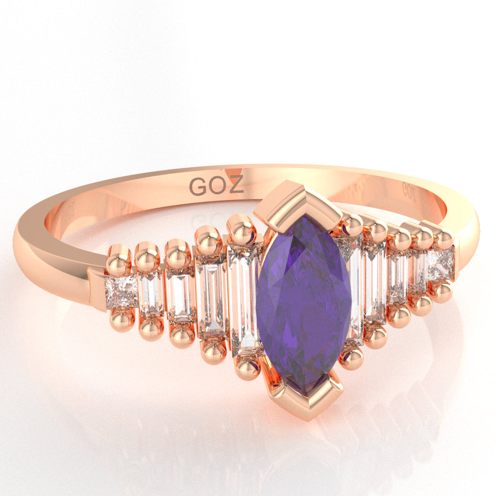 Amethyst Lab-Grown Diamond Dainty Engagement Ring In 10k Rose Gold