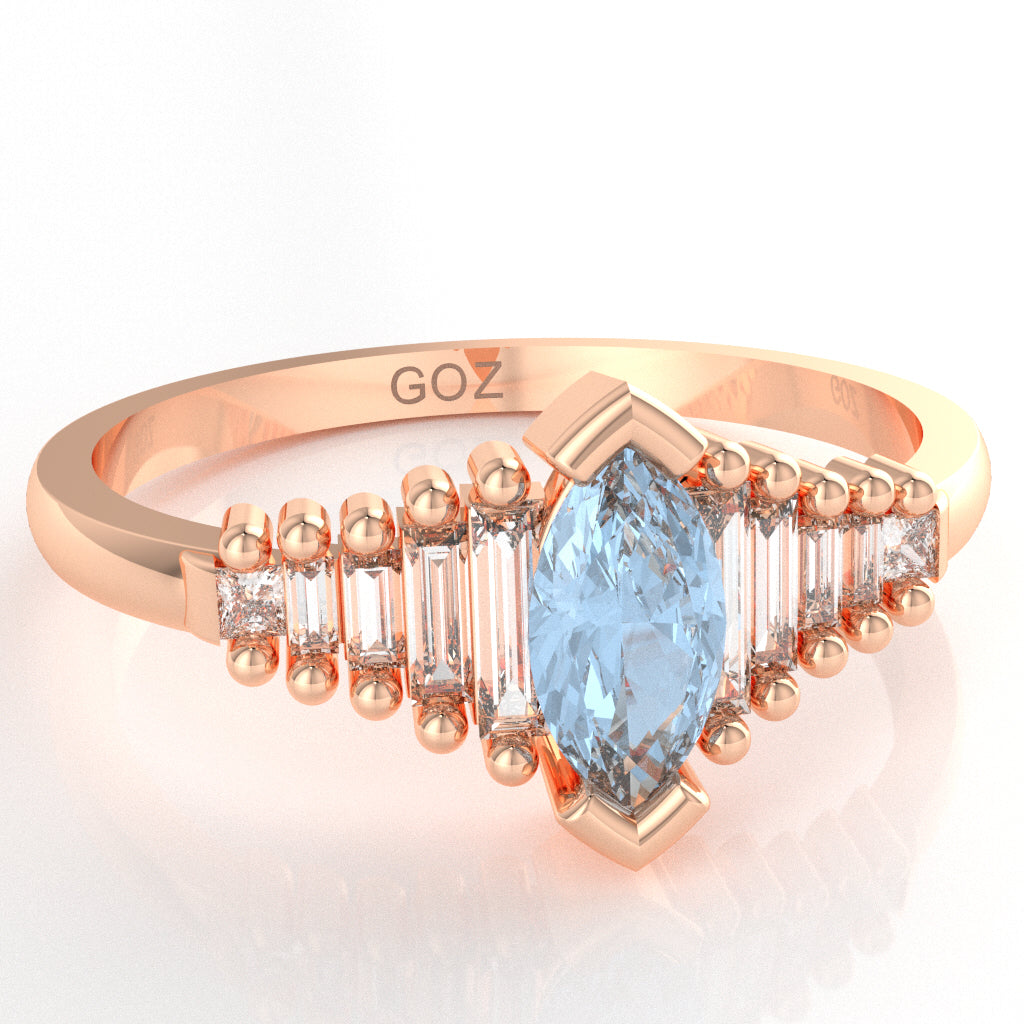 Aquamarine Lab-Grown Diamond Dainty Engagement Ring In 14k Rose Gold