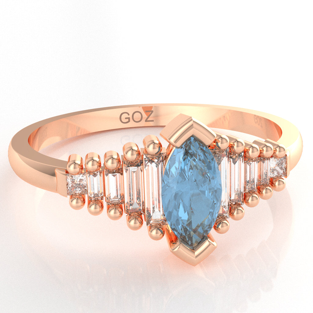 Blue Topaz Lab-Grown Diamond Dainty Engagement Ring In 14k Rose Gold