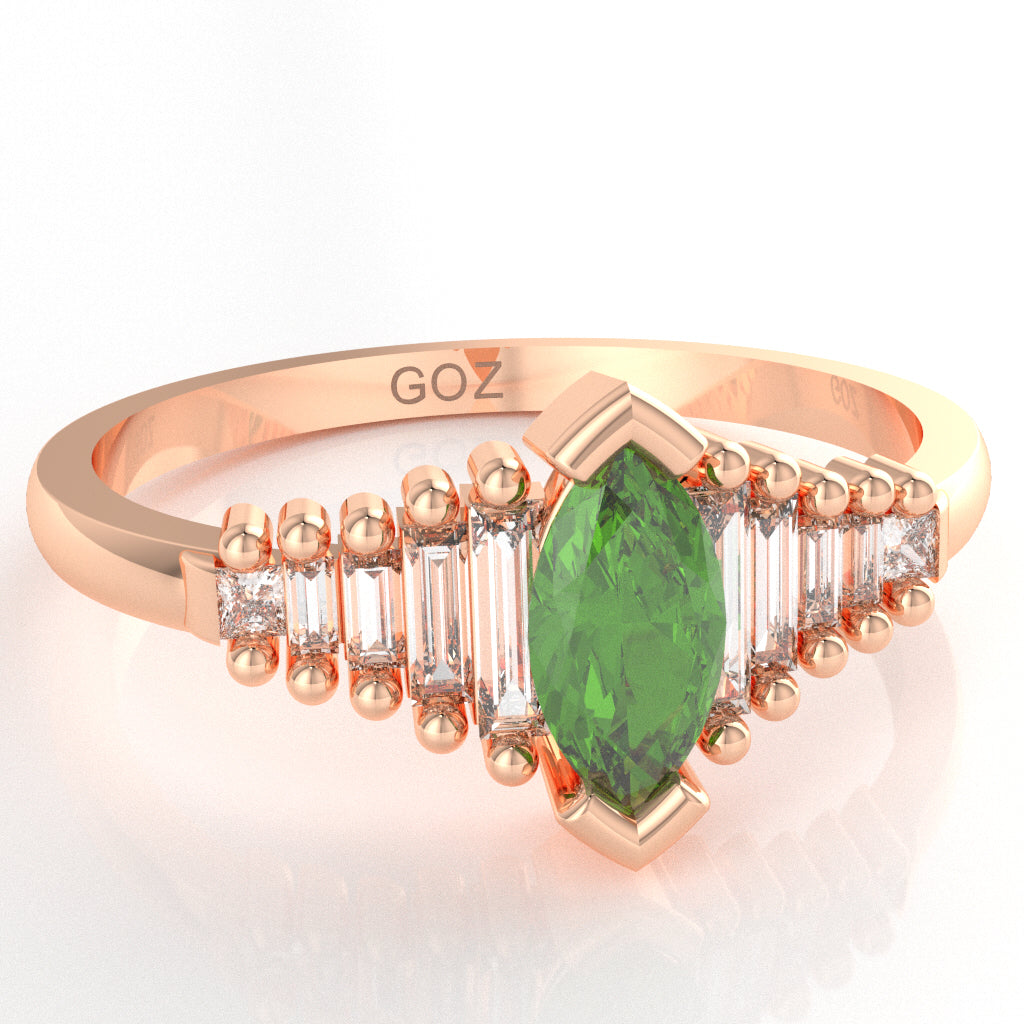 Peridot Lab-Grown Diamond Dainty Engagement Ring In 14k Rose Gold