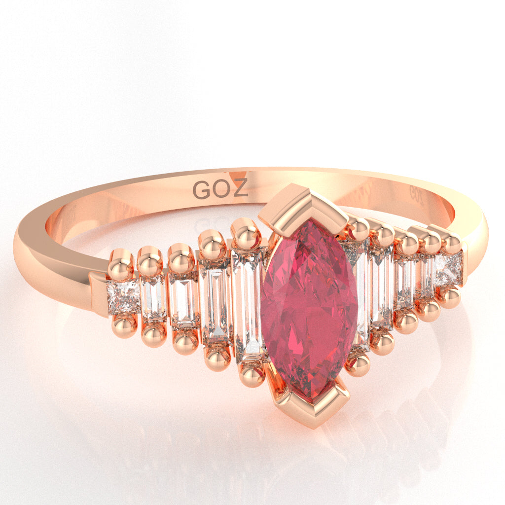 Pink Tourmaline Lab-Grown Diamond Dainty Engagement Ring In 14k Rose Gold