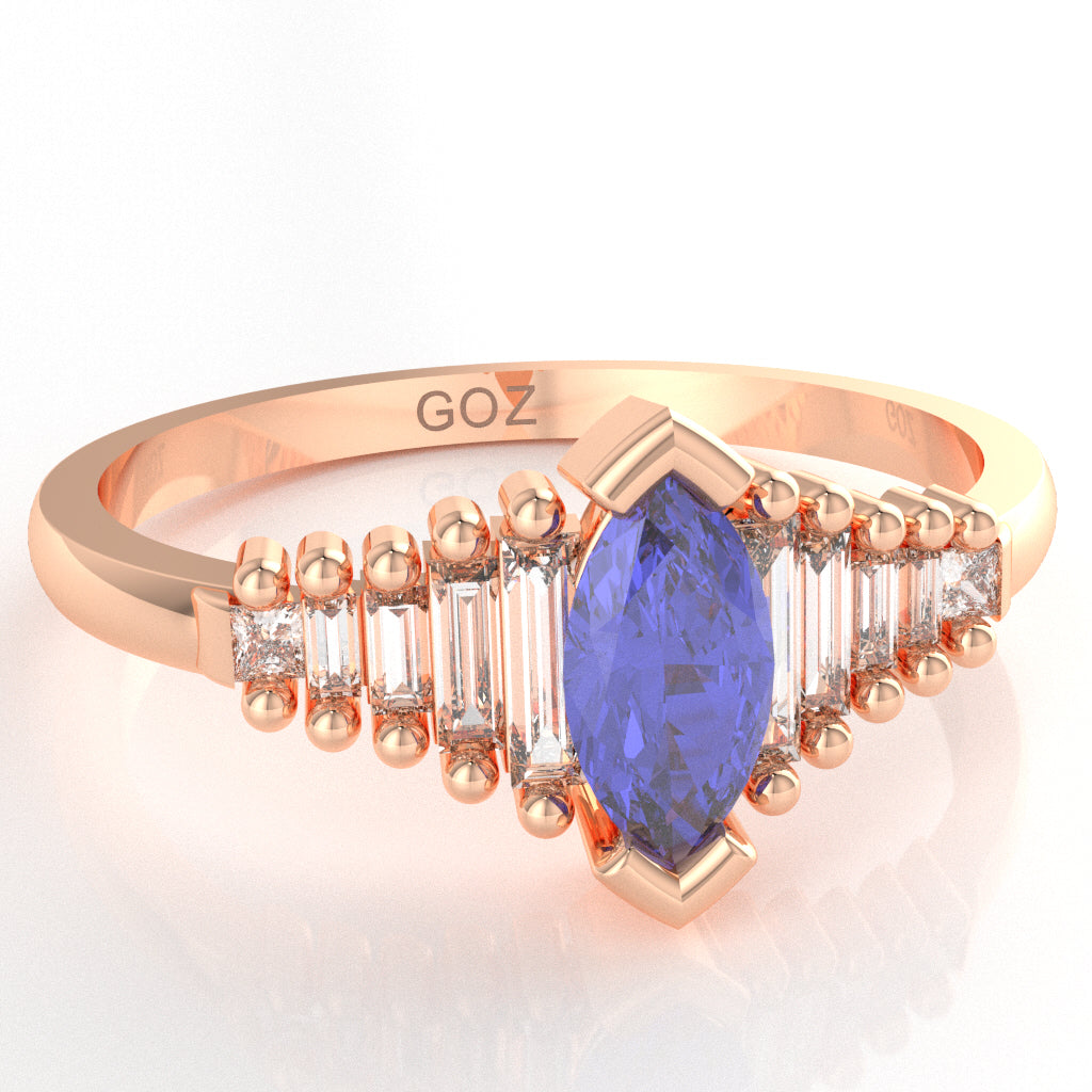Tanzanite Lab-Grown Diamond Dainty Engagement Ring In 10k Rose Gold