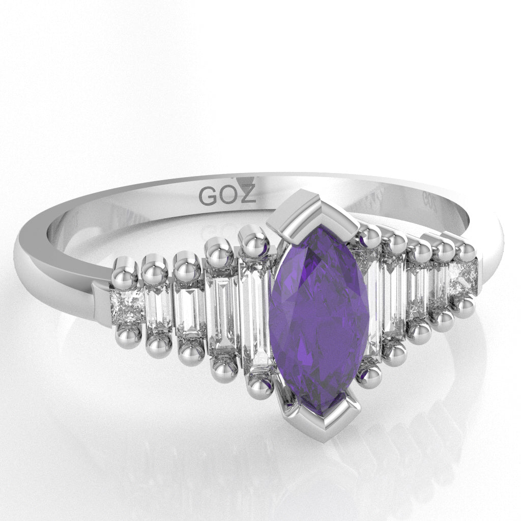 Amethyst Lab-Grown Diamond Dainty Engagement Ring In 14k White Gold
