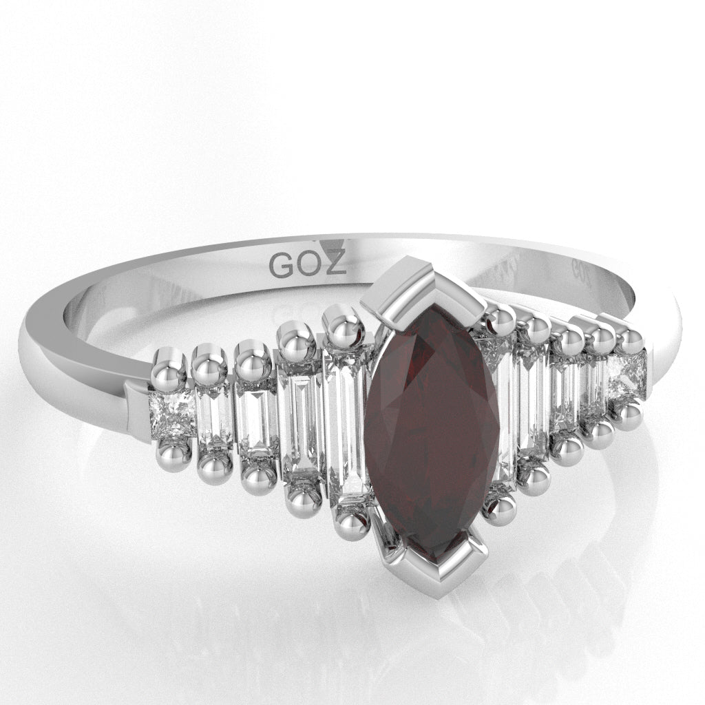 Garnet Lab-Grown Diamond Dainty Engagement Ring In 14k White Gold
