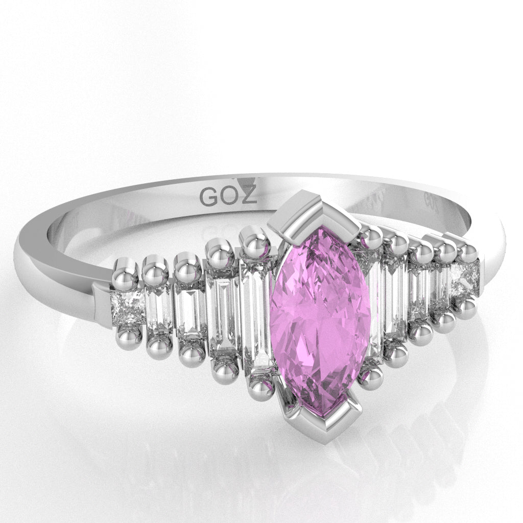 Lab-Created Pink Sapphire Lab-Grown Diamond Dainty Engagement Ring In 14k White Gold