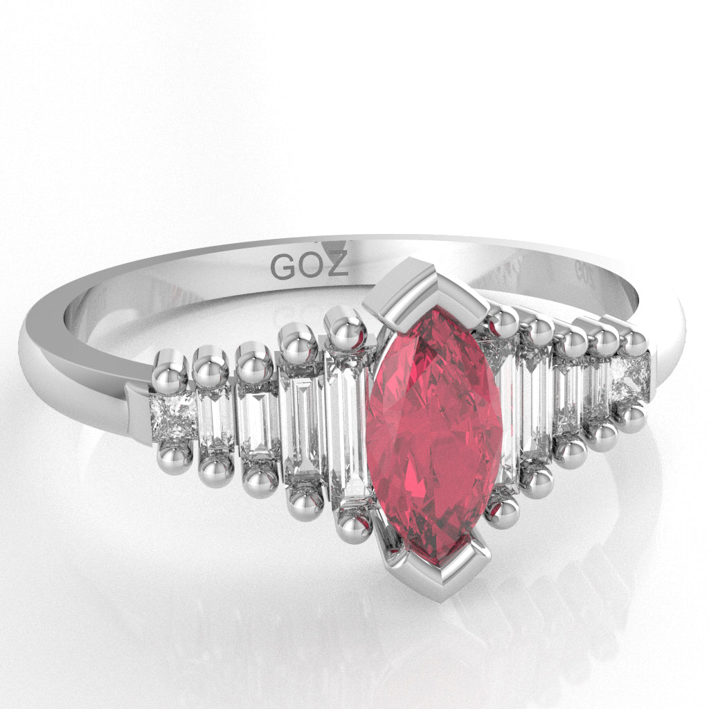 Pink Tourmaline Lab-Grown Diamond Dainty Engagement Ring In 14k White Gold