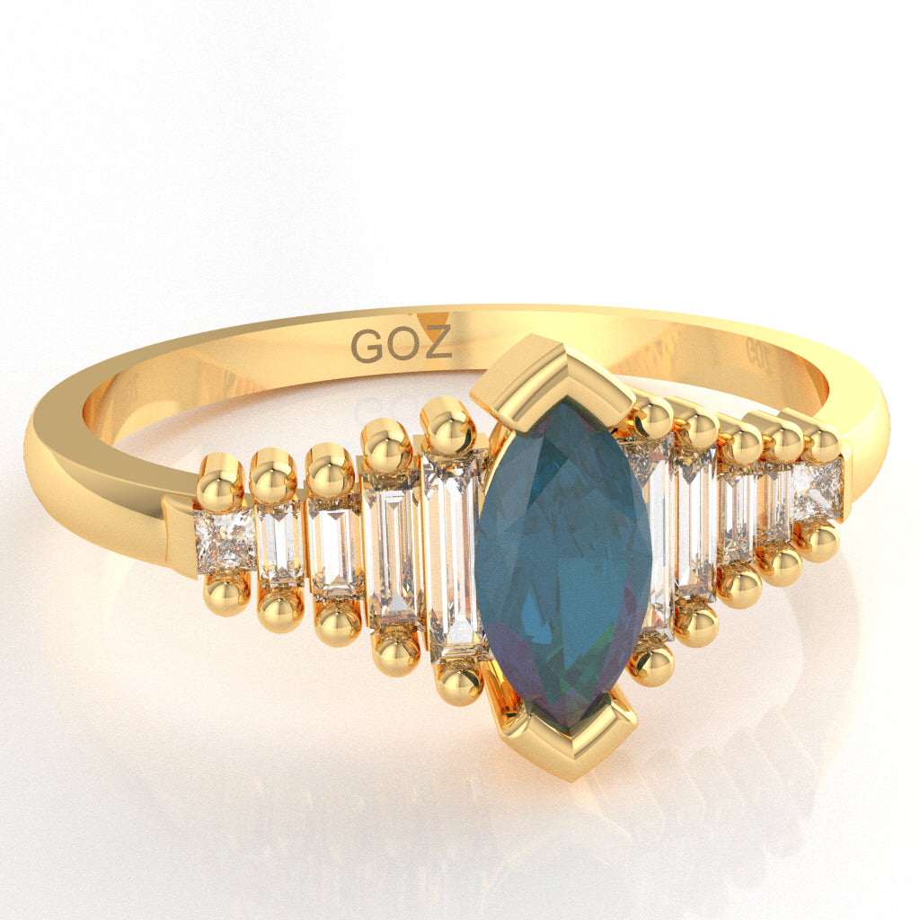 Lab-Created Alexandrite Lab-Grown Diamond Dainty Engagement Ring In 14k Yellow Gold