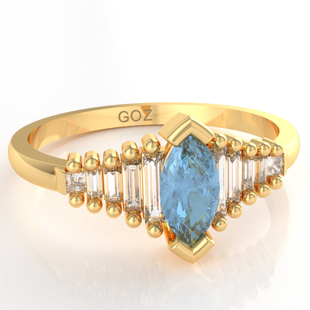 Blue Topaz Lab-Grown Diamond Dainty Engagement Ring In 10k Yellow Gold