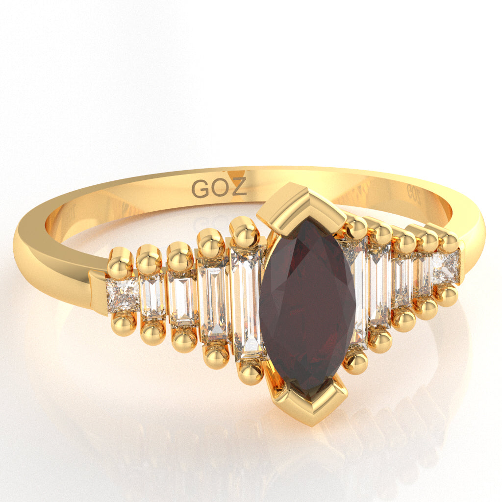 Garnet Lab-Grown Diamond Dainty Engagement Ring In 14k Yellow Gold