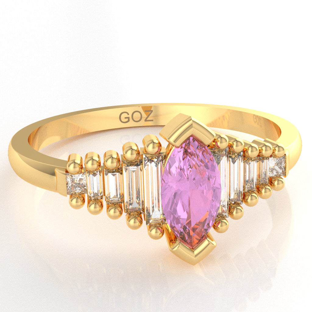Lab-Created Pink Sapphire Lab-Grown Diamond Dainty Engagement Ring In 10k Yellow Gold