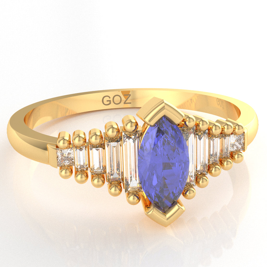 Tanzanite Lab-Grown Diamond Dainty Engagement Ring In 10k Yellow Gold