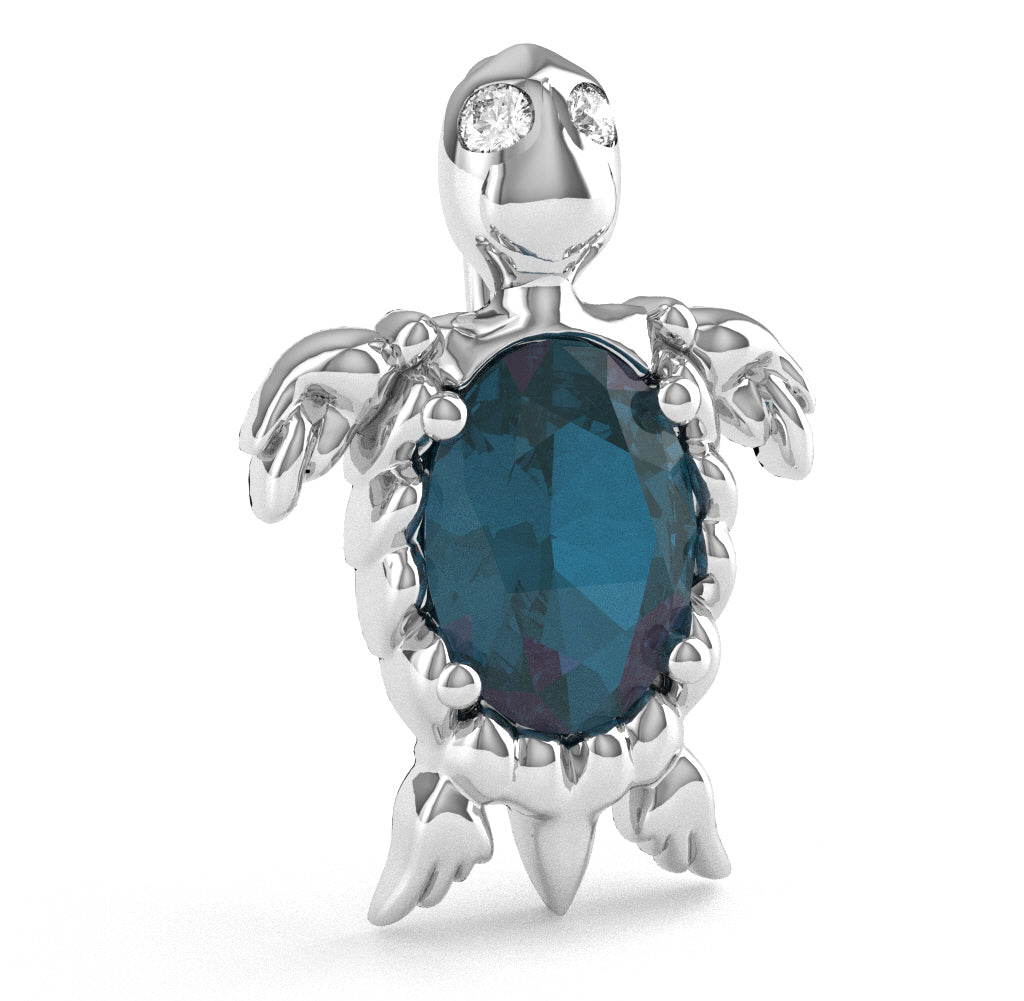 Lab-Created Alexandrite Diamond  Sea Turtle Pendant In 14k White Gold
