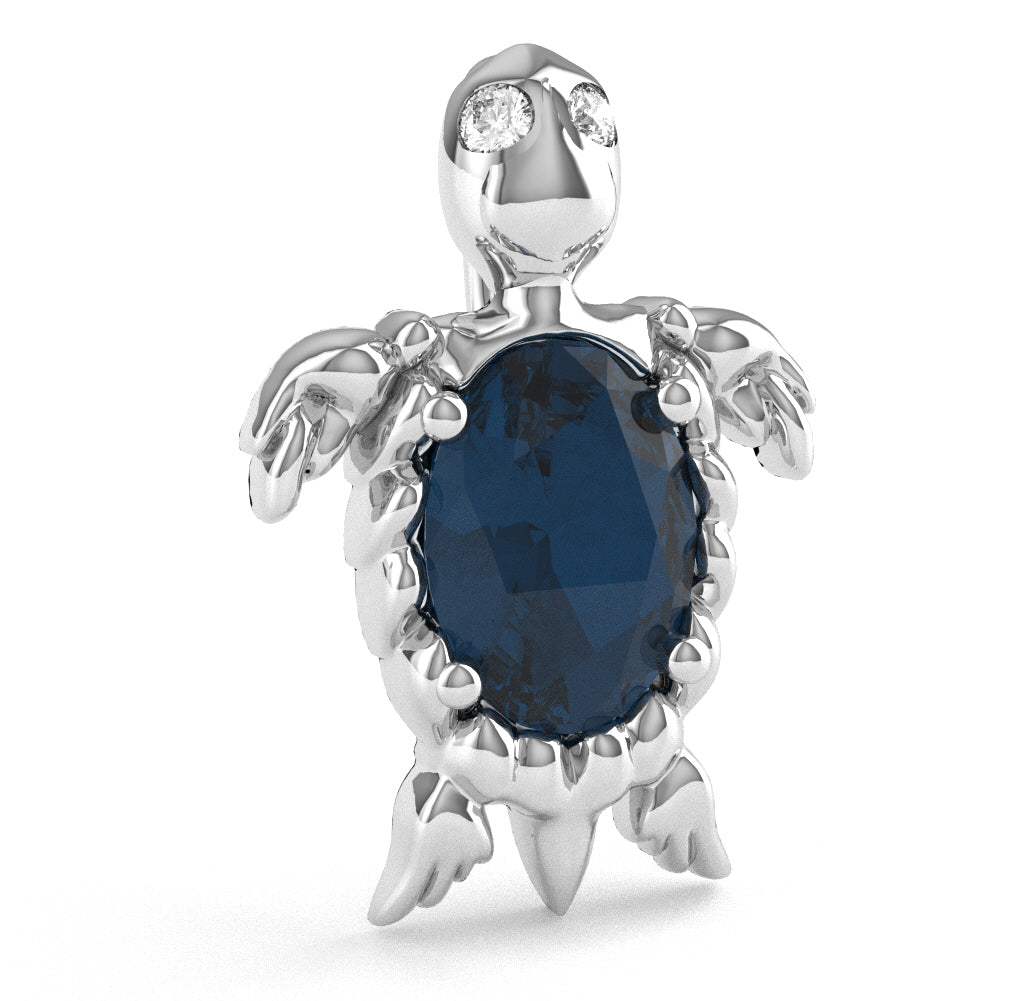 Lab-Created Sapphire Diamond  Sea Turtle Pendant In 10k White Gold