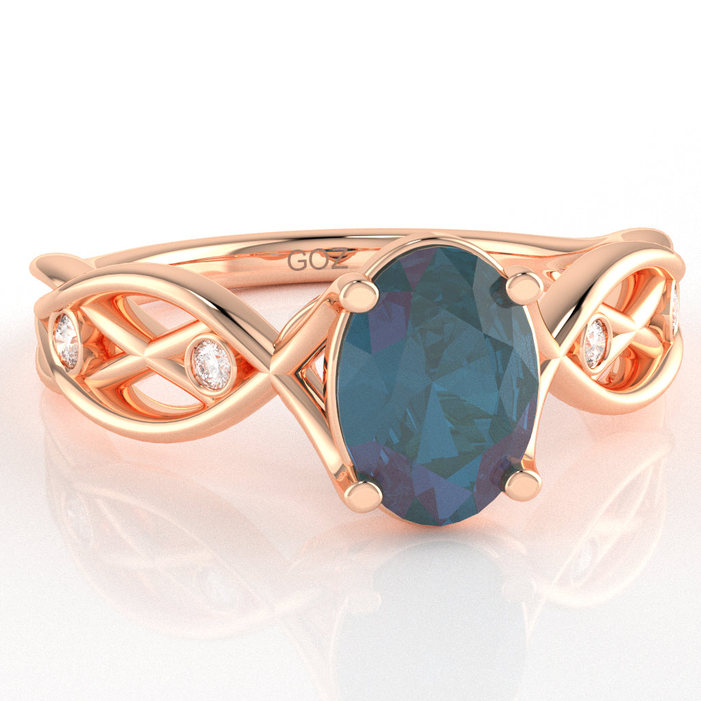 Lab-Created Alexandrite Diamond Celtic Knot Curles Ring In 14k Rose Gold