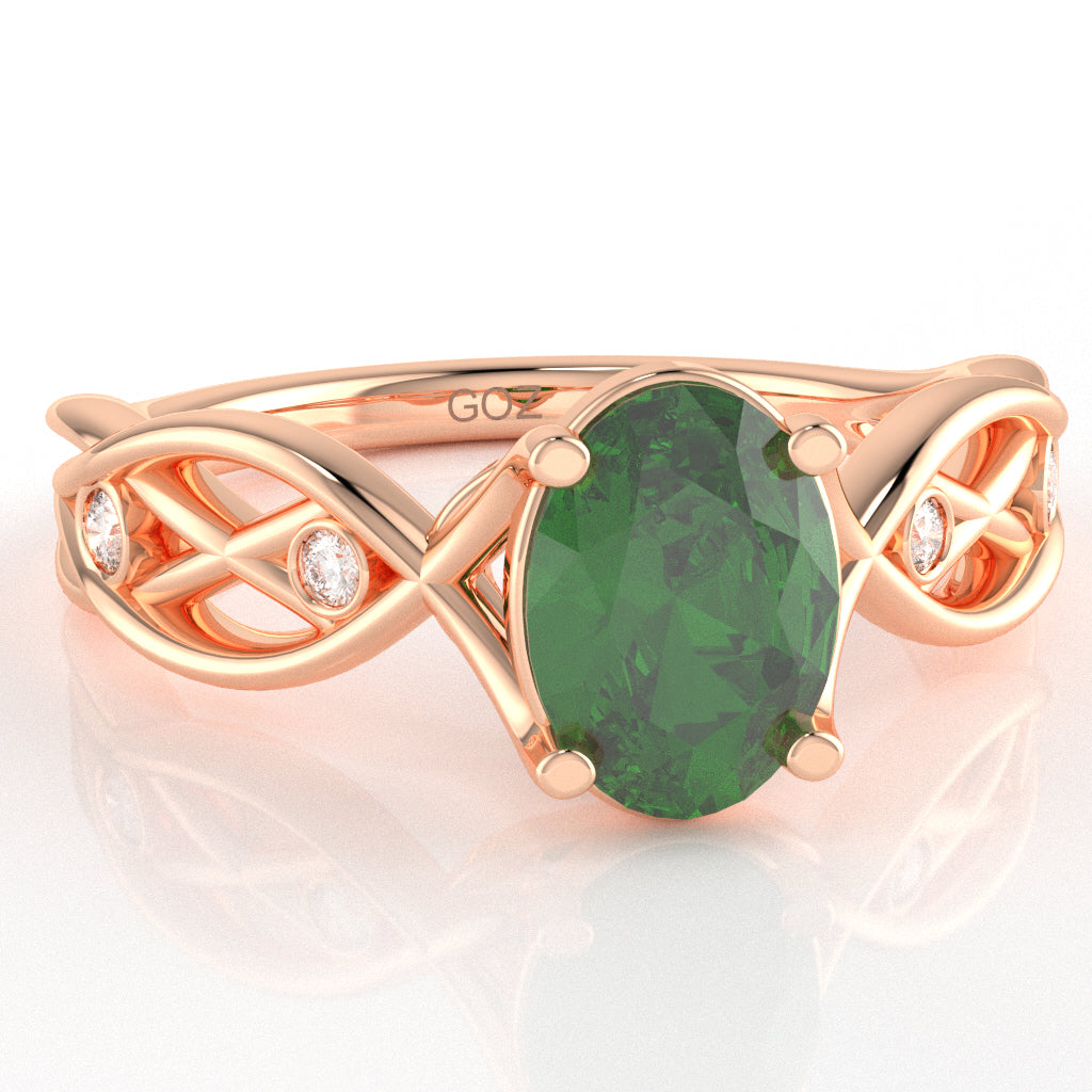 Lab-Created Emerald Diamond Celtic Knot Curles Ring In 14k Rose Gold