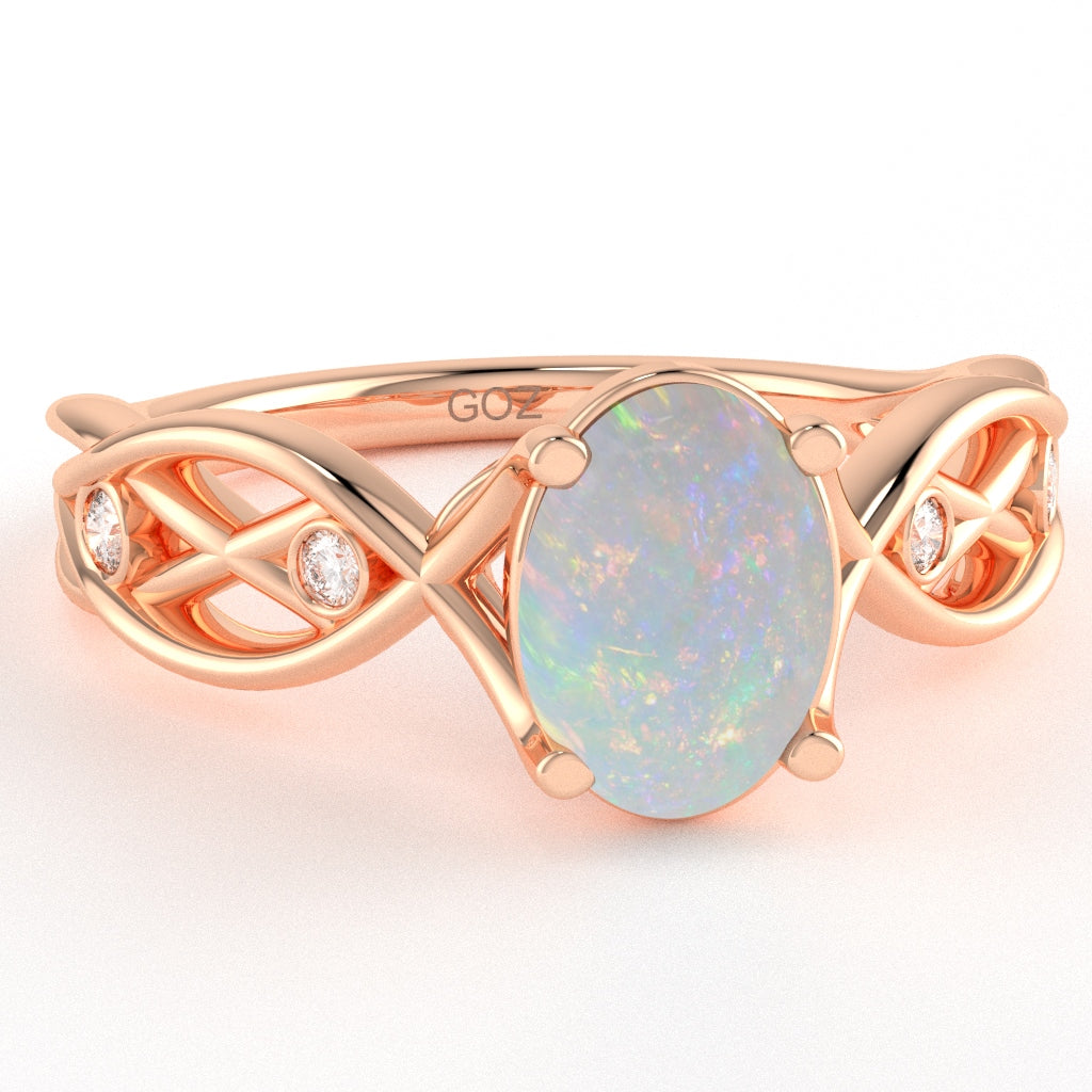 Opal Diamond Celtic Knot Curles Ring In 10k Rose Gold