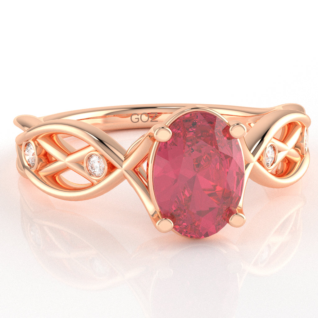Pink Tourmaline Diamond Celtic Knot Curles Ring In 14k Rose Gold