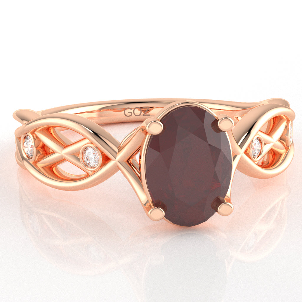 Ruby Diamond Celtic Knot Curles Ring In 14k Rose Gold