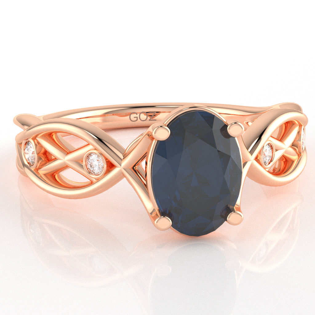 Sapphire Diamond Celtic Knot Curles Ring In 10k Rose Gold