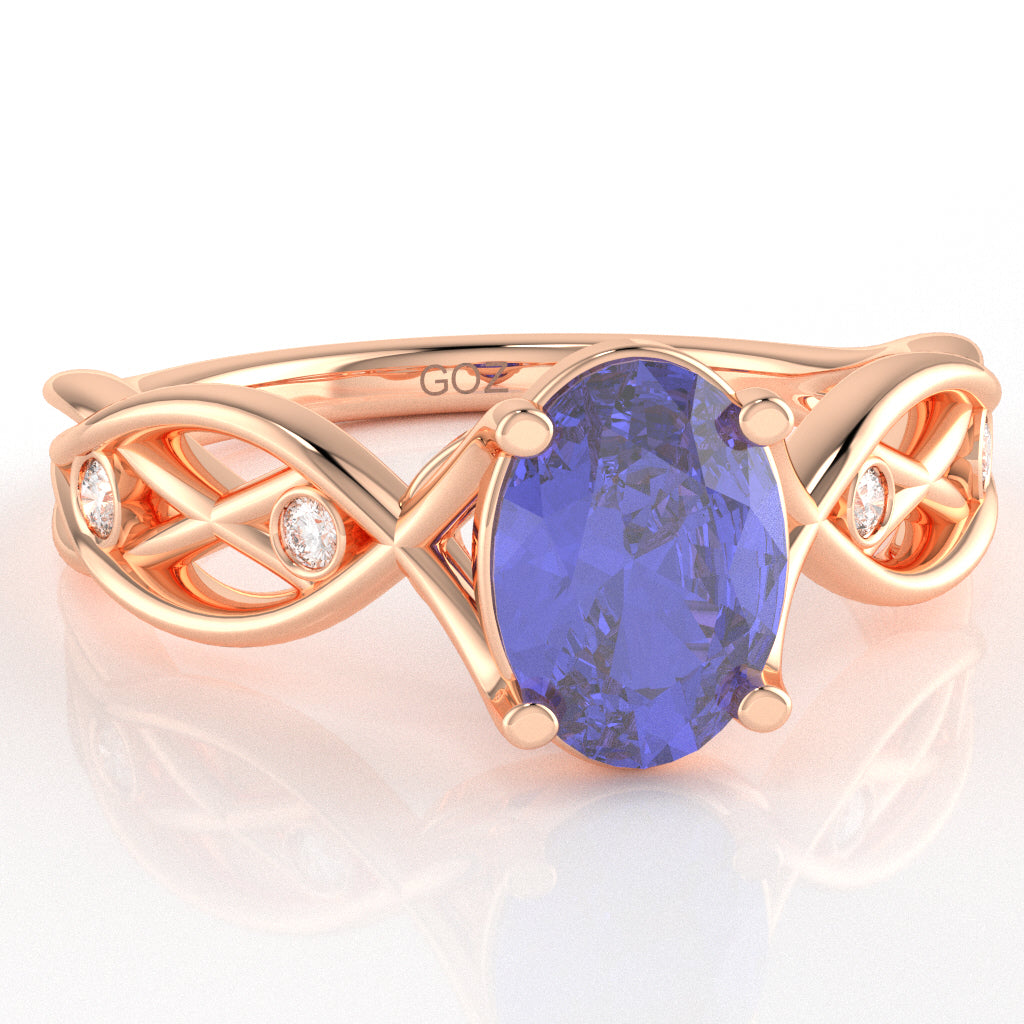 Tanzanite Diamond Celtic Knot Curles Ring In 10k Rose Gold