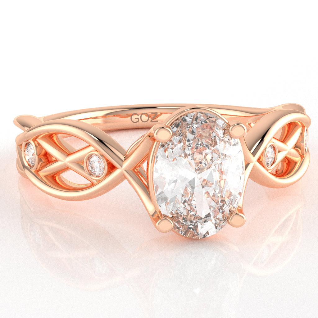 White Topaz Diamond Celtic Knot Curles Ring In 10k Rose Gold