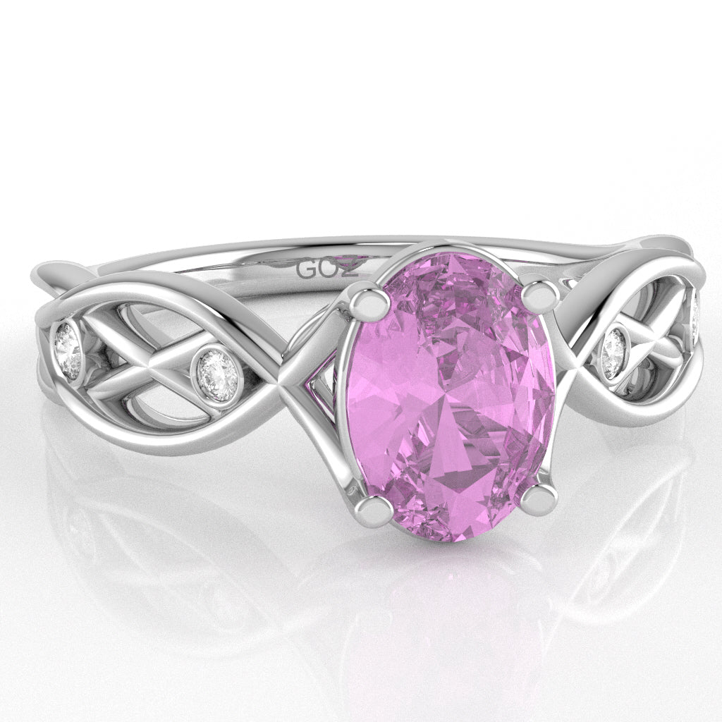 Lab-Created Pink Sapphire Diamond Celtic Knot Curles Ring In 14k White Gold