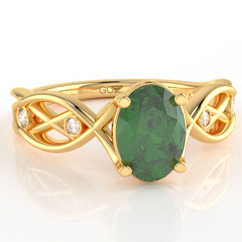 Lab-Created Emerald Diamond Celtic Knot Curles Ring In 10k Yellow Gold
