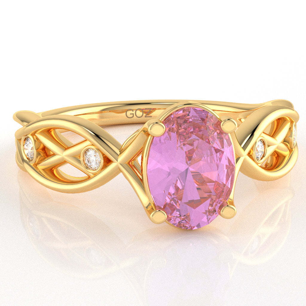 Lab-Created Pink Sapphire Diamond Celtic Knot Curles Ring In 14k Yellow Gold