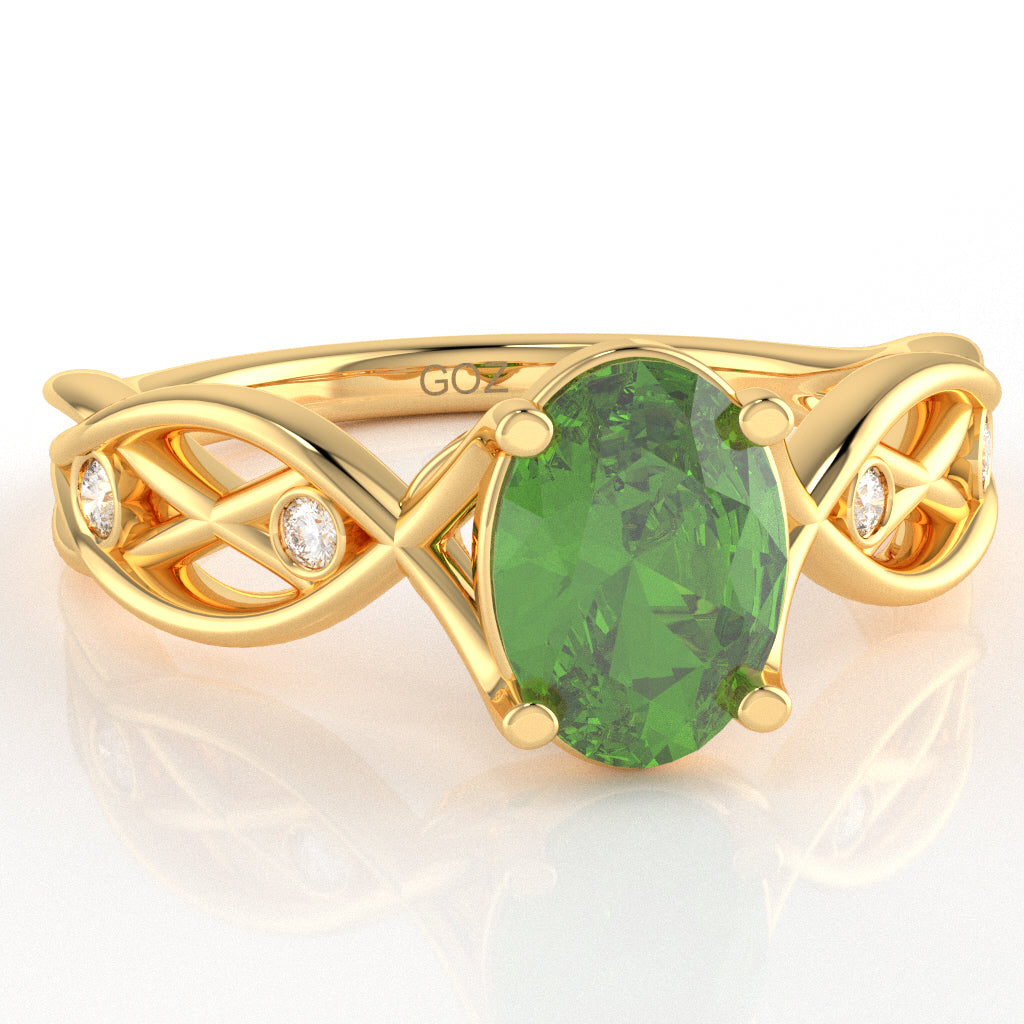 Peridot Diamond Celtic Knot Curles Ring In 14k Yellow Gold